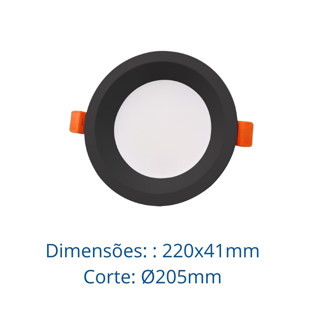 PAINEL LED EMBUTIR RECUADO 36W BIVOLT LUZ AMARELA 3000K 3600LM REDONDO PRETO 22CM - LUMINATTI