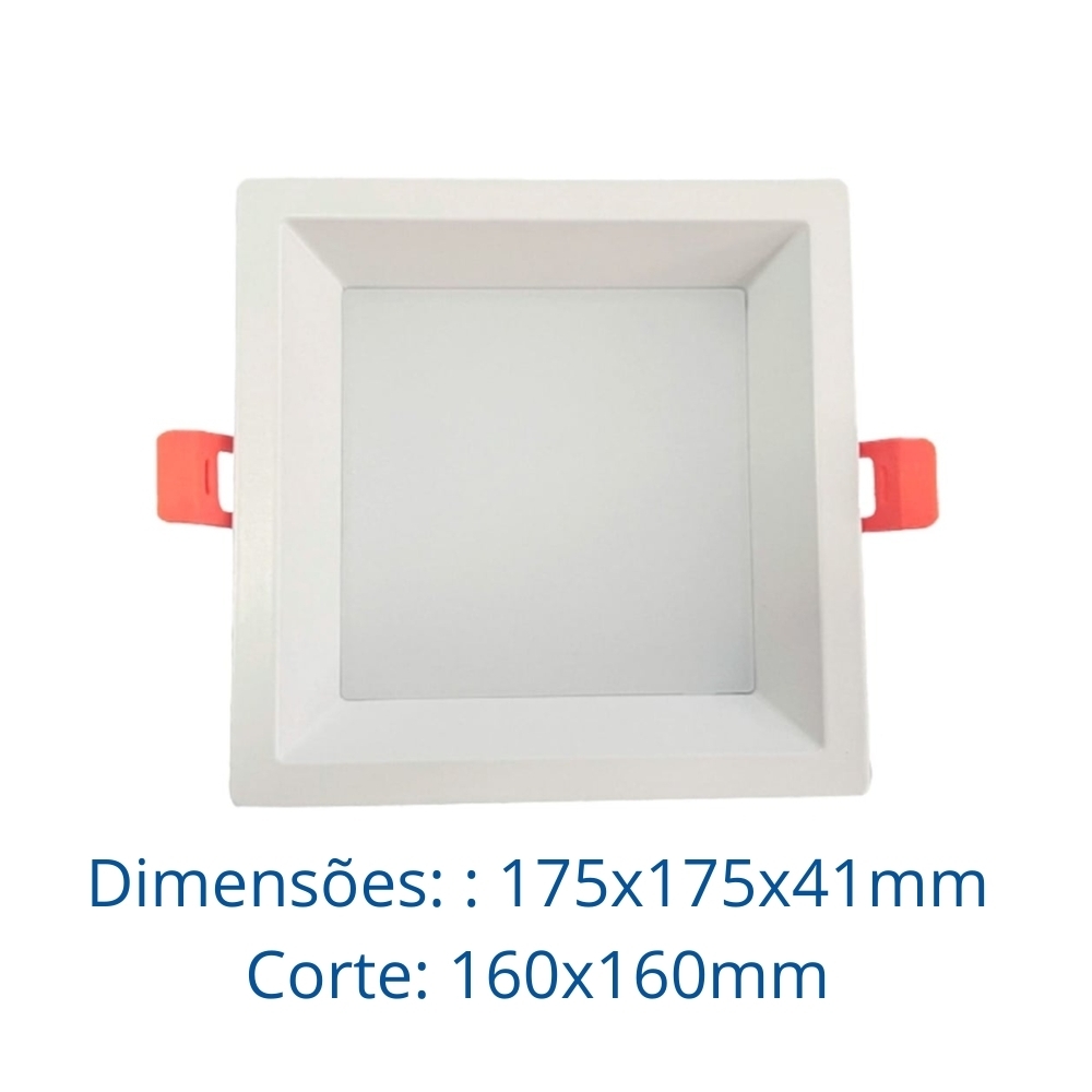 PAINEL LED EMBUTIR RECUADO 24W BIVOLT LUZ AMARELA 3000K 2400LM QUADRADO BRANCO 17CM - LUMINATTI