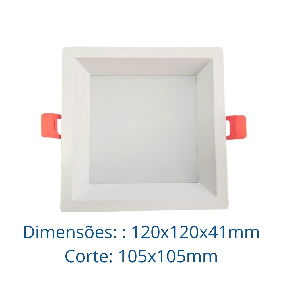 PAINEL LED EMBUTIR RECUADO 12W BIVOLT LUZ BRANCA 6500K 1200LM QUADRADO BRANCO 12CM - LUMINATTI