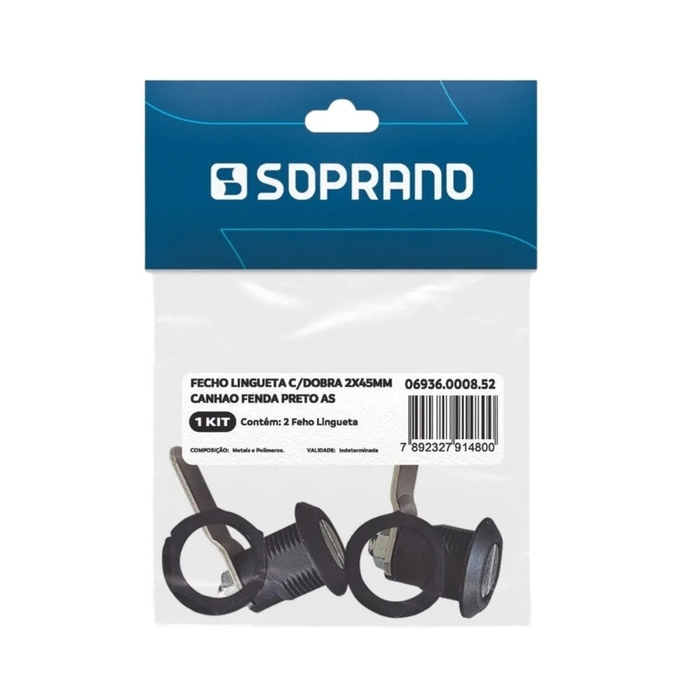 FECHO LINGUETA FENDA PRETO COM 2 PECAS - SOPRANO