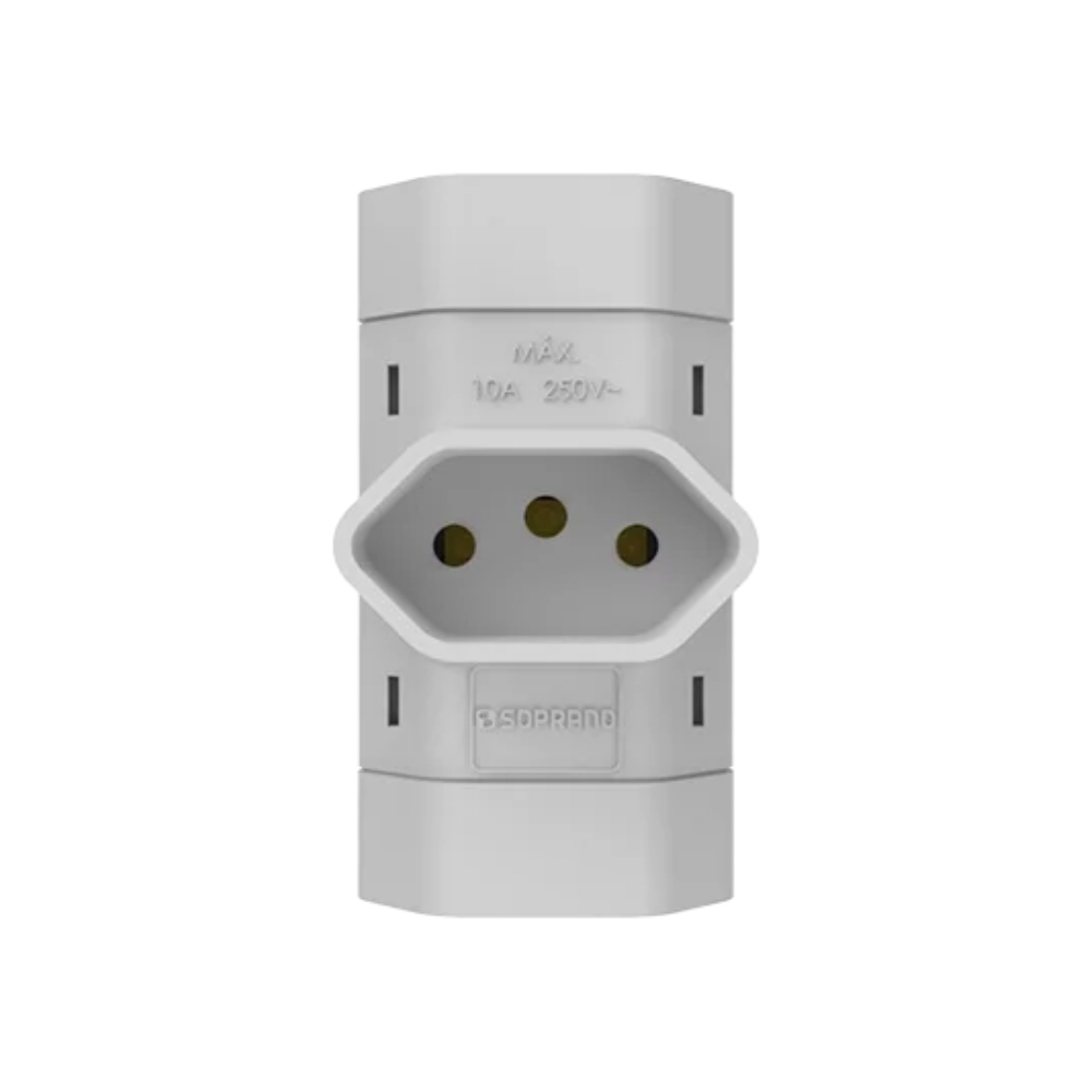 PLUG BENJAMIN 3 SAIDAS 2 POLOS +TERRA 10A 250V BRANCO - SOPRANO