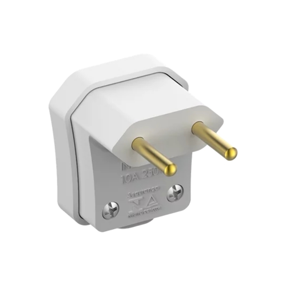 PLUG MACHO 90G 2 POLOS 10A 250V COM PRENSA CABO BRANCO - SOPRANO