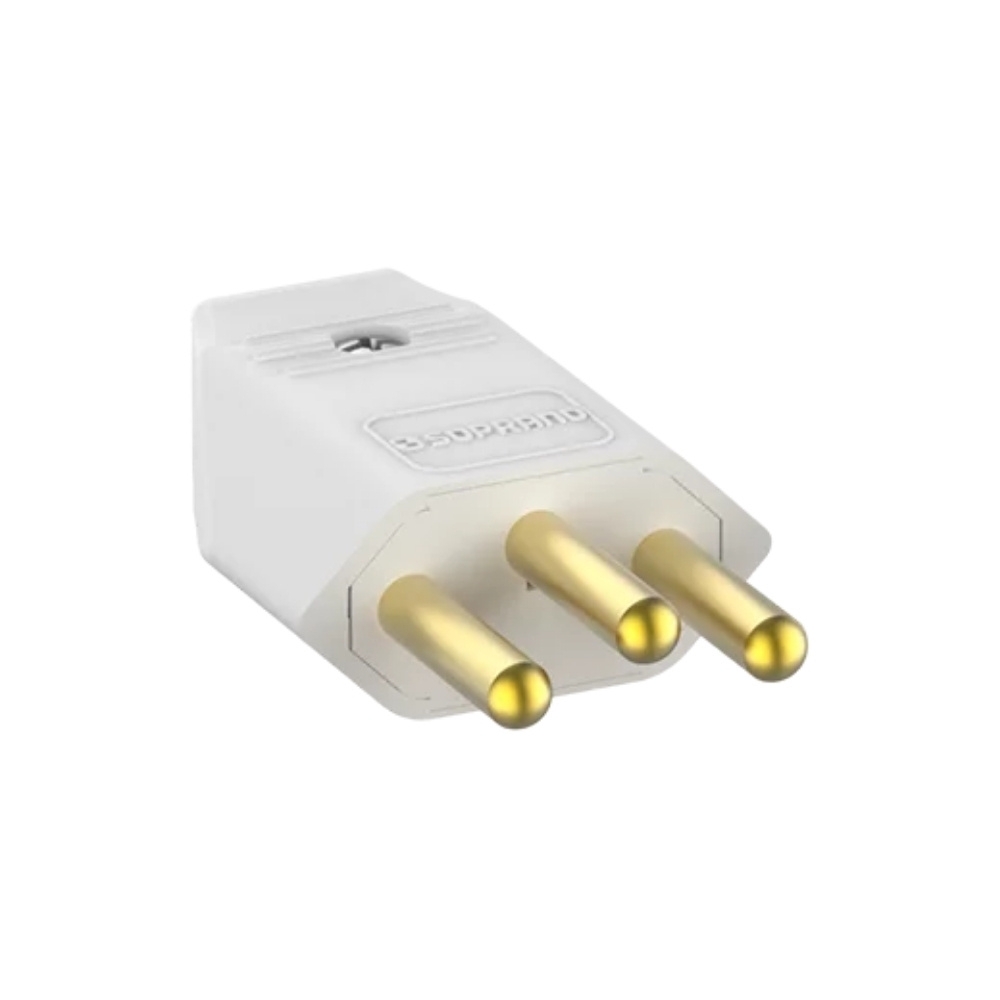 PLUG MACHO 2 POLOS + TERRA 20A 250V BRANCO - SOPRANO