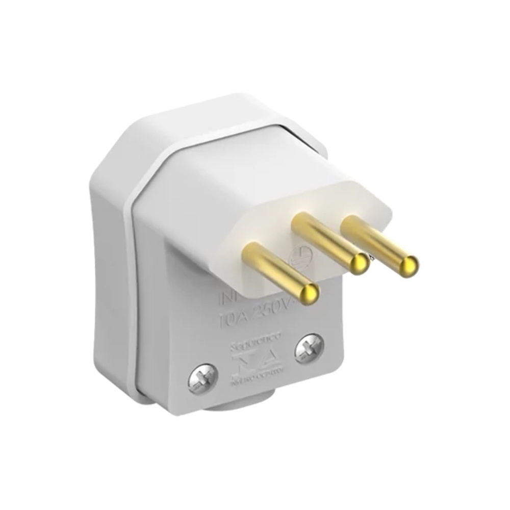 PLUG MACHO 90G 2 POLOS + TERRA 10A 250V COM PRENSA CABO BRANCO - SOPRANO