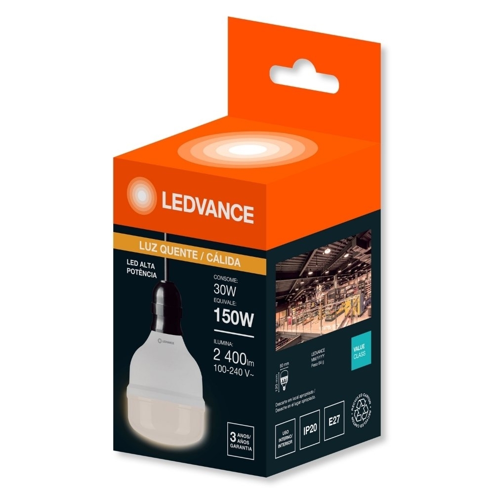 LAMPADA LED ALTA POTENCIA E27 30W BIVOLT LUZ AMARELA 3000K 2400LM - LEDVANCE