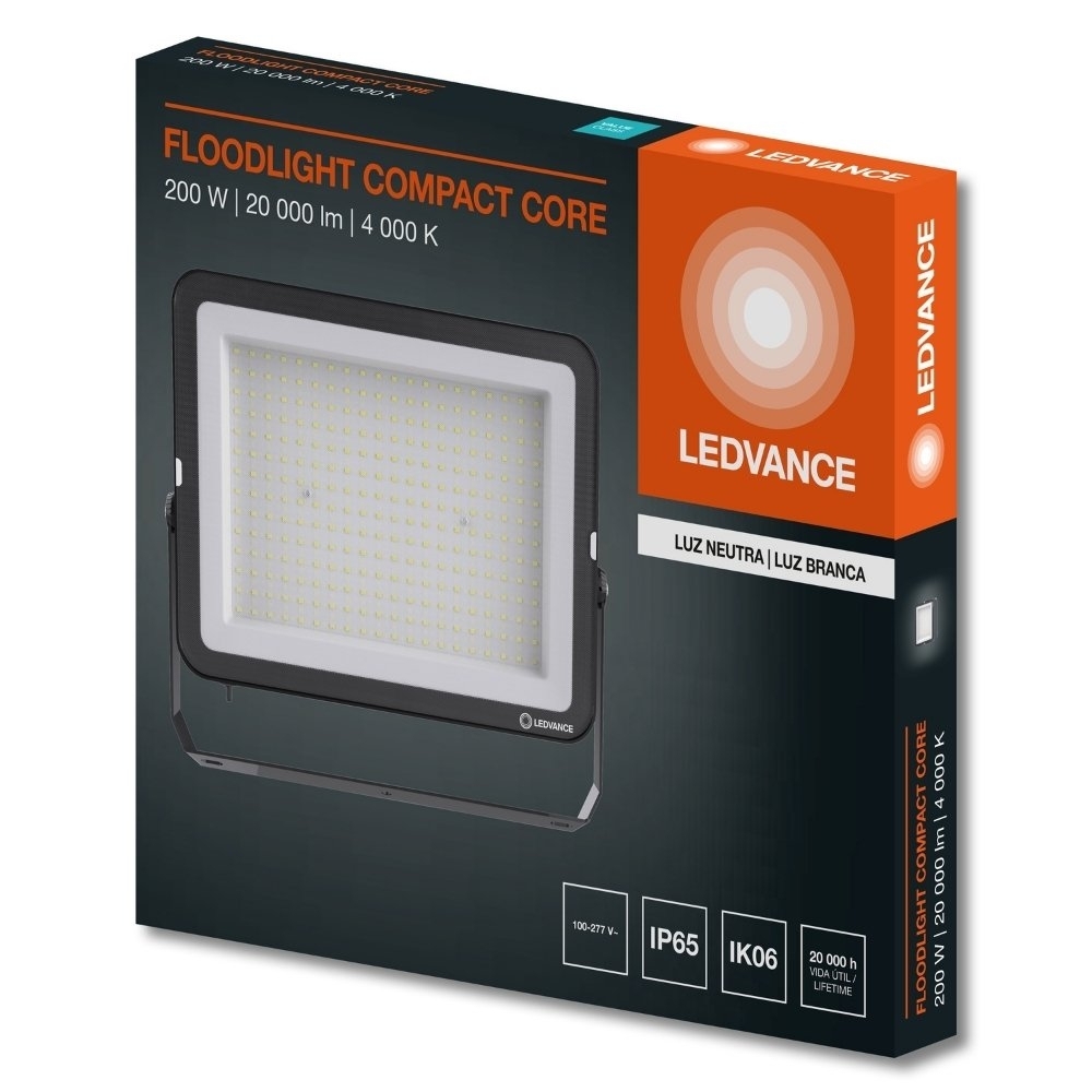 PROJETOR LED 200W BIVOLT LUZ NEUTRA 4000K 20000LM COMPACT PRETO IP65 - LEDVANCE