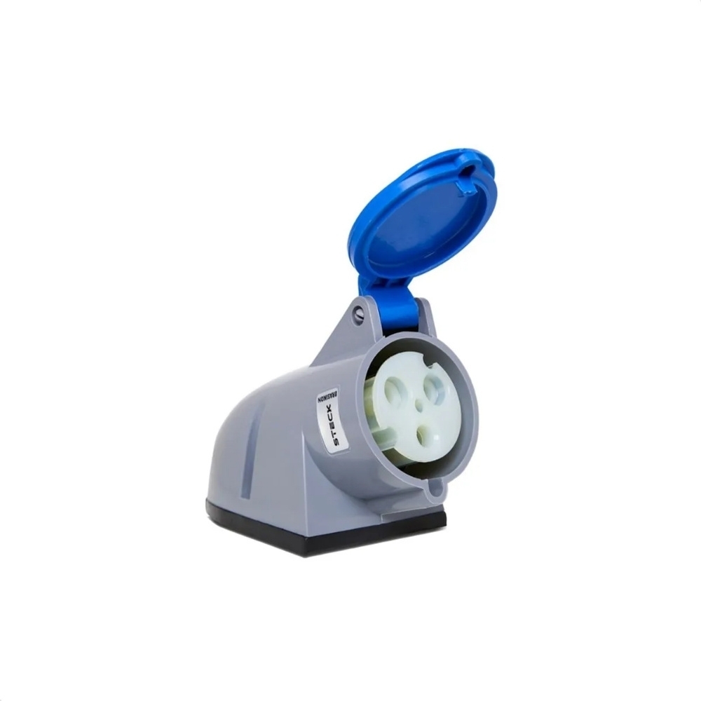 TOMADA INDUSTRIAL 2 POLOS + TERRA EXTERNO 32A 200/250V AZUL 6H COM PRENSA CABO - STECK