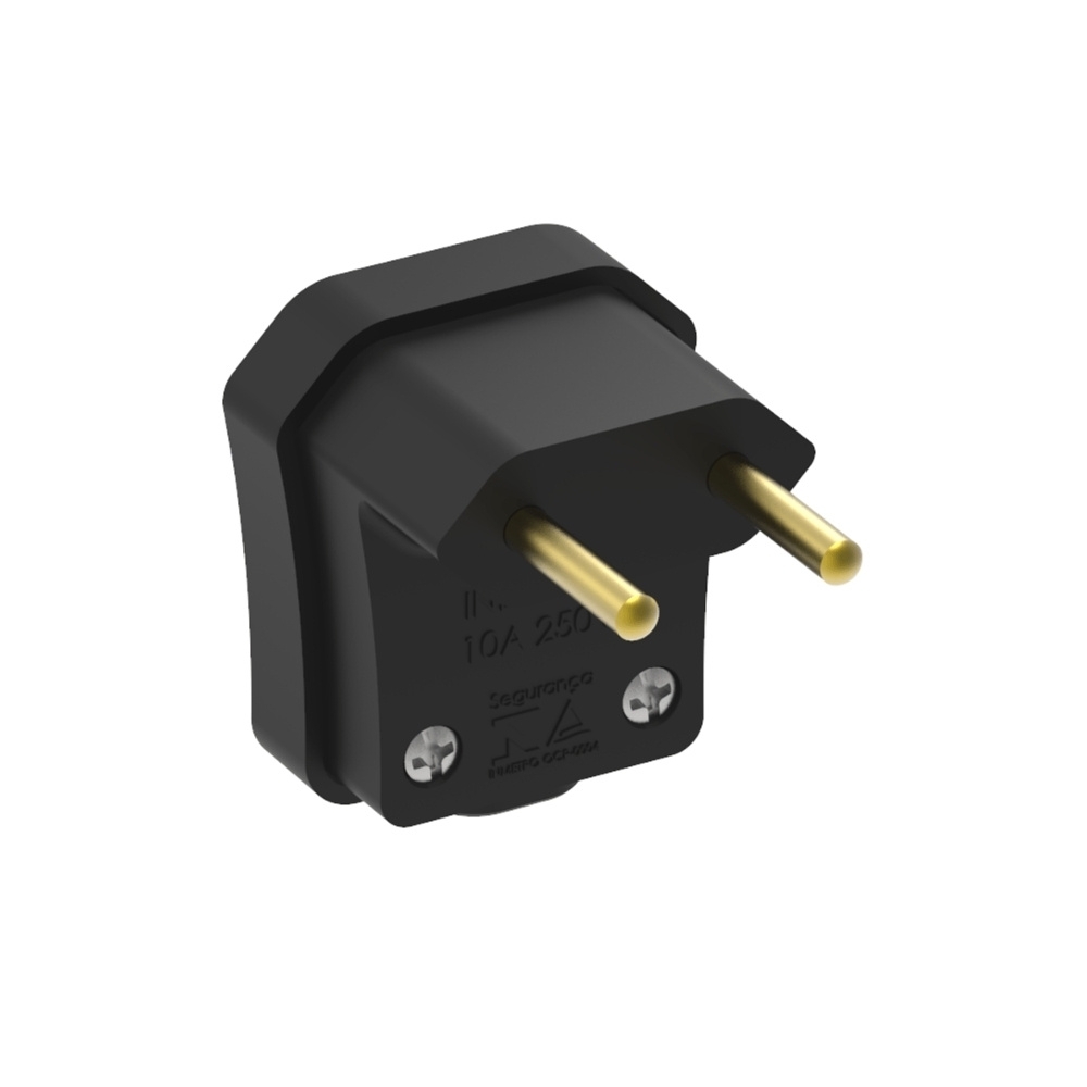 PLUG MACHO 90G 2P 10A 250V COM PRENSA CABO PRETO - SOPRANO