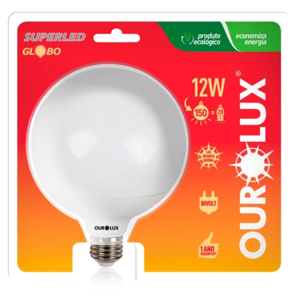 Lampada Led Globo 12w Bivolt Luz Amarela - Ourolux