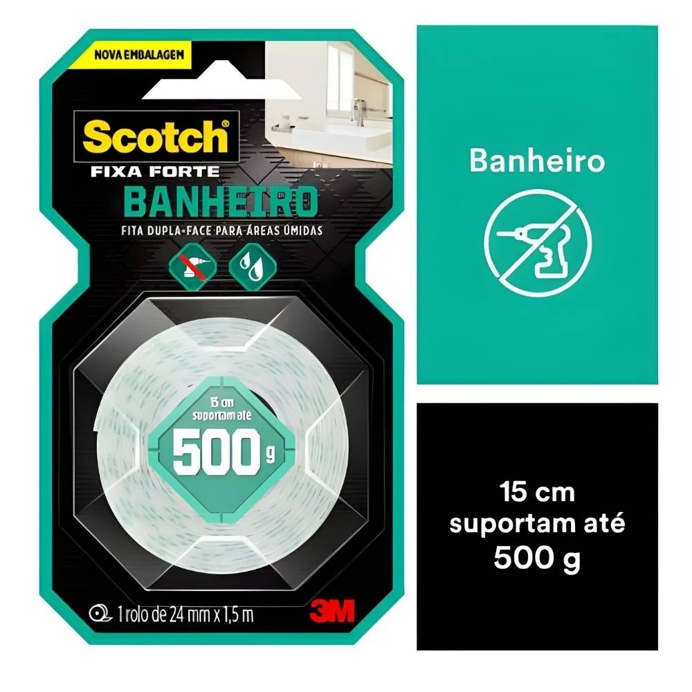 FITA DUPLA FACE FIXA FORTE BANHEIRO 24MMX1,5M - 3M