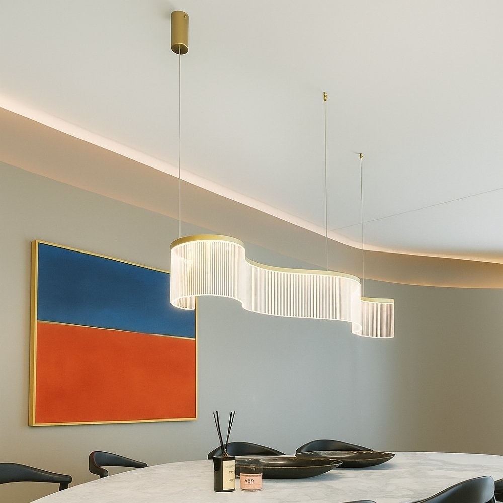 PENDENT LED SINUOUS 150X20CM 45W BIVOLT LUZ AMARELA 3000K 3600LM DOURADO - SKYLIGHT
