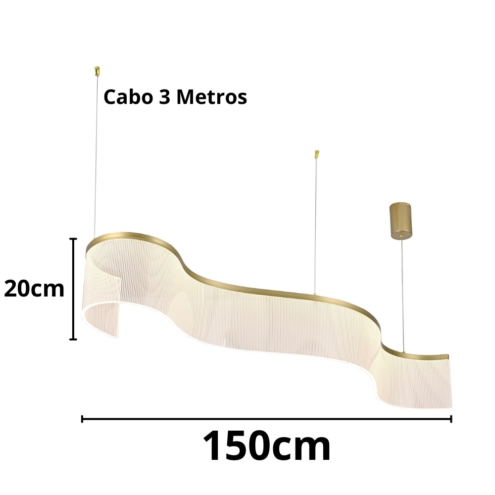 PENDENT LED SINUOUS 150X20CM 45W BIVOLT LUZ AMARELA 3000K 3600LM DOURADO - SKYLIGHT