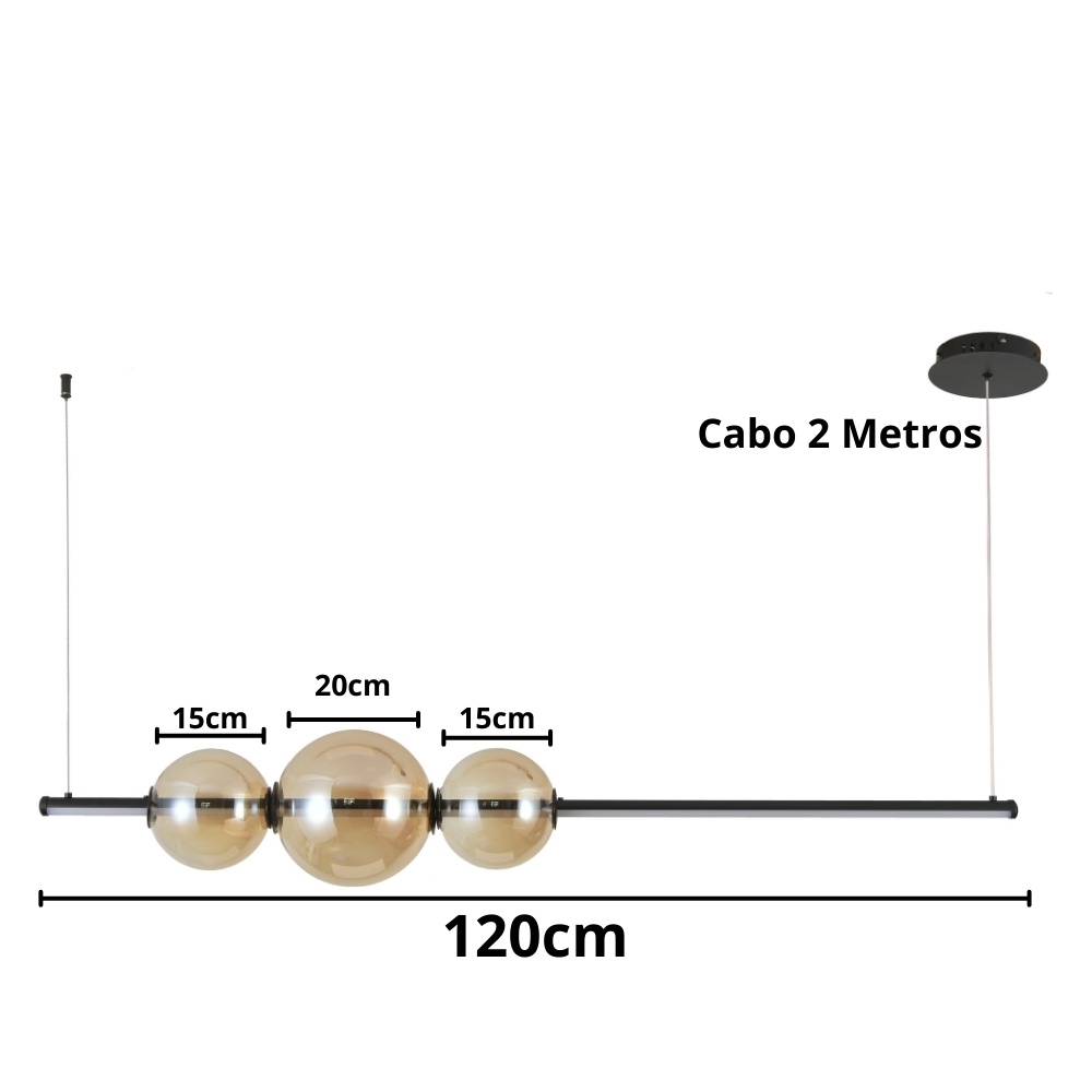 PENDENTE LED CURLY 25W BIVOLT LUZ AMARELA 3000K 2000LM 1,20 METRO PRETO - SKYLIGHT