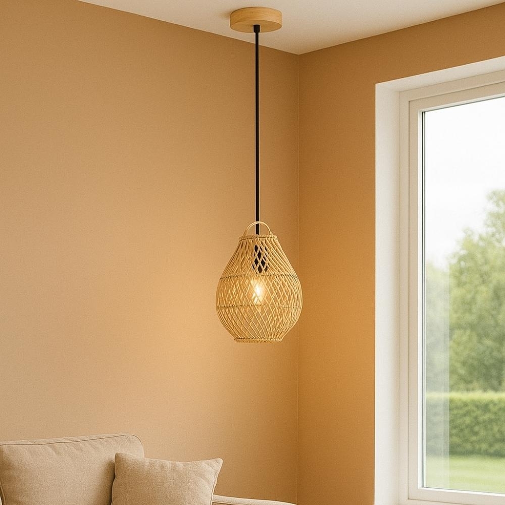 PENDENTE OTAKI PARA 1 LAMPADA E27 DIAMETRO 20X30CM ALTURA 25W BIVOLT RATTAN - SKYLIGHT