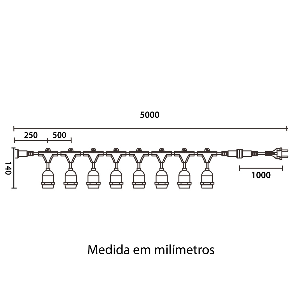 VARAL FESTAO COM 8 SOQUETES E27 PRETO IP65 5 METROS - BLUMENAU