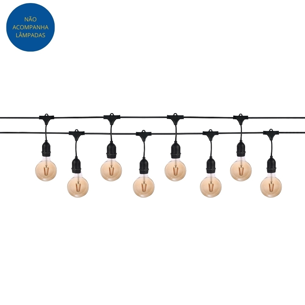 VARAL FESTAO COM 8 SOQUETES E27 PRETO IP65 5 METROS - BLUMENAU