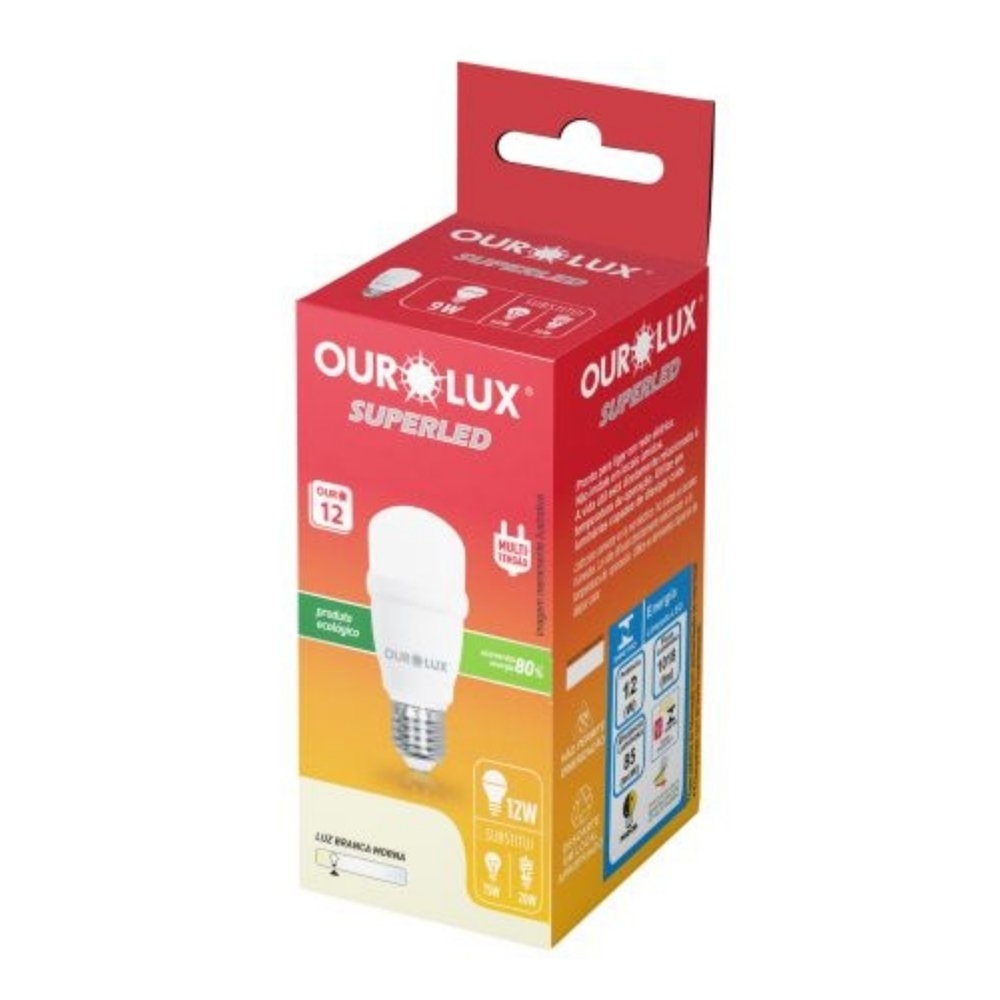 LAMPADA LED BULBO MINI E27 12W BIVOLT LUZ AMARELA 3000K 1018LM IRC80 - OUROLUX