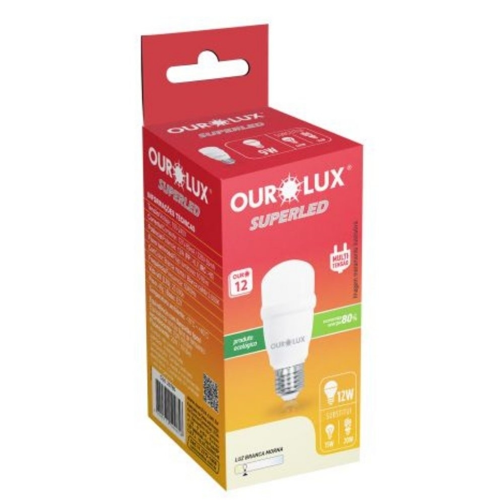 LAMPADA LED BULBO MINI E27 12W BIVOLT LUZ AMARELA 3000K 1018LM IRC80 - OUROLUX