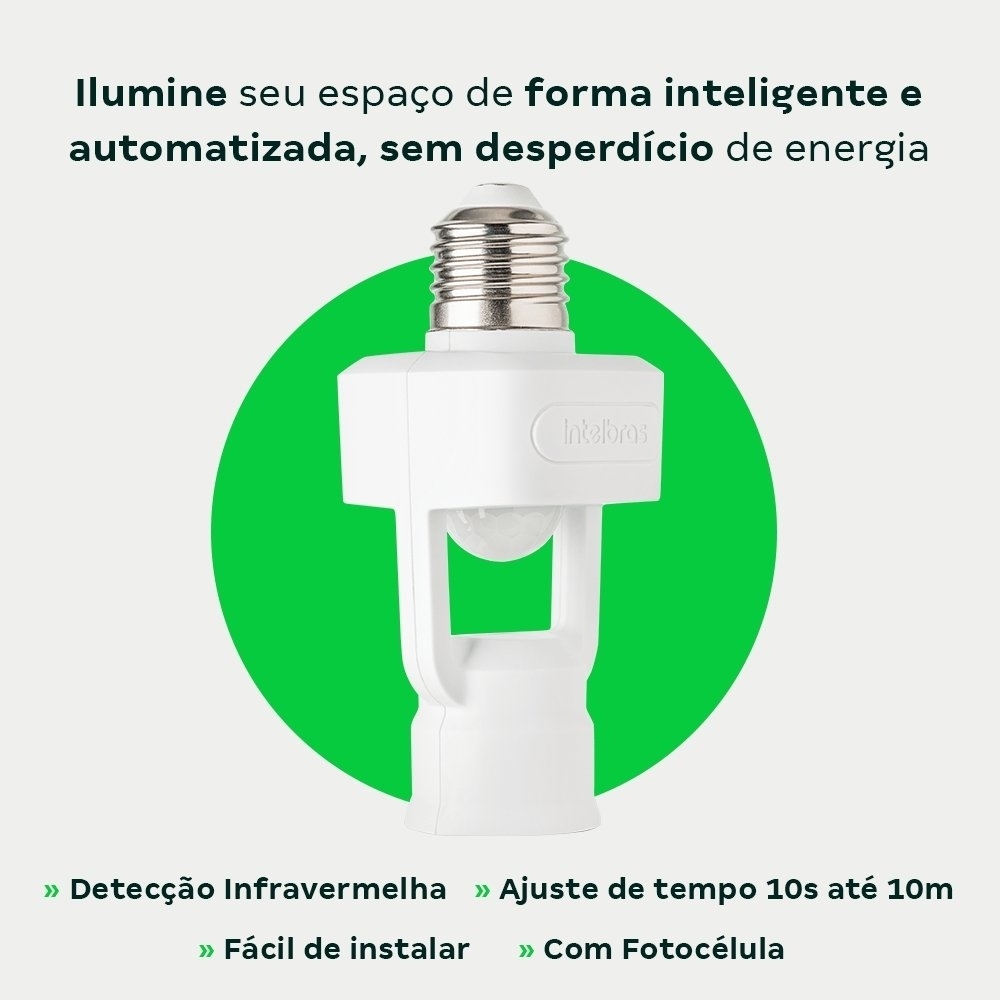 SENSOR PRESENCA 360G PARA E27 COM FOTOCELULA MICROC BRANCO - INTELBRAS