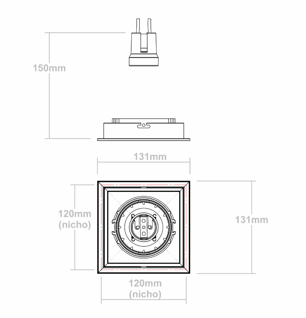 SPOT EMBUTIR PARA 1 LAMPADA PAR20 PRETO QUADRADO MICRO BORDA - BELLA LUCE