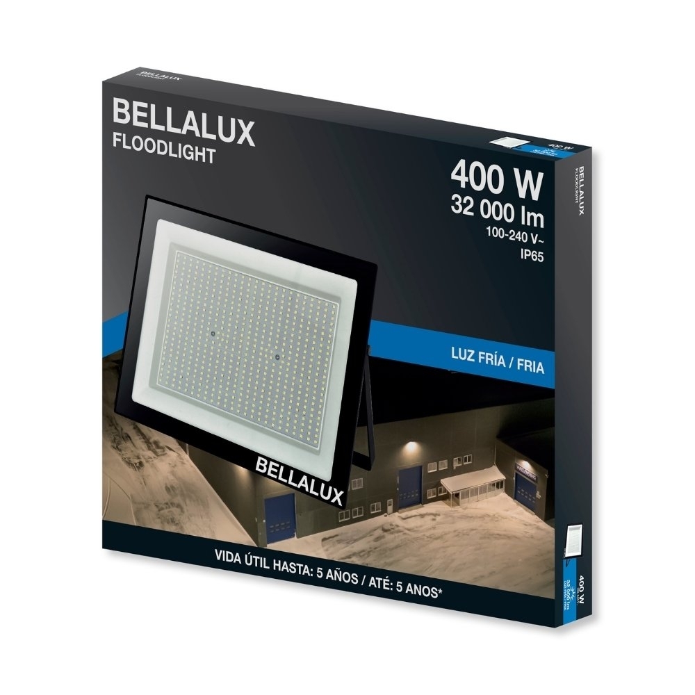 PROJETOR LED 400W BIVOLT LUZ BRANCA 6500K 32000LM PRETO G6 IP65 - BELLALUX