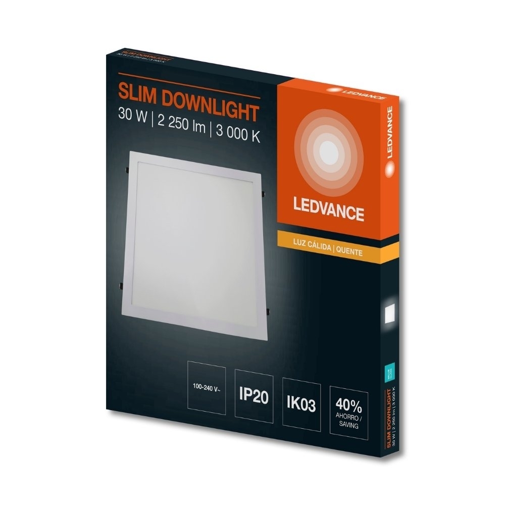 PAINEL LED EMBUTIR 30W BIVOLT LUZ AMARELA 3000K 2250LM QUADRADO 40CM - LEDVANCE