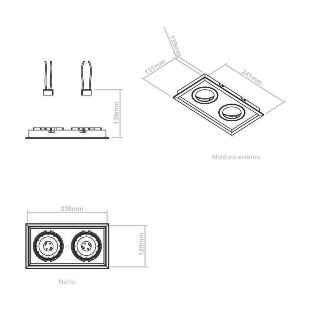 SPOT EMBUTIR PARA 2 LAMPADA AR70 BRANCO QUADRADO MICRO BORDA - BELLA LUCE