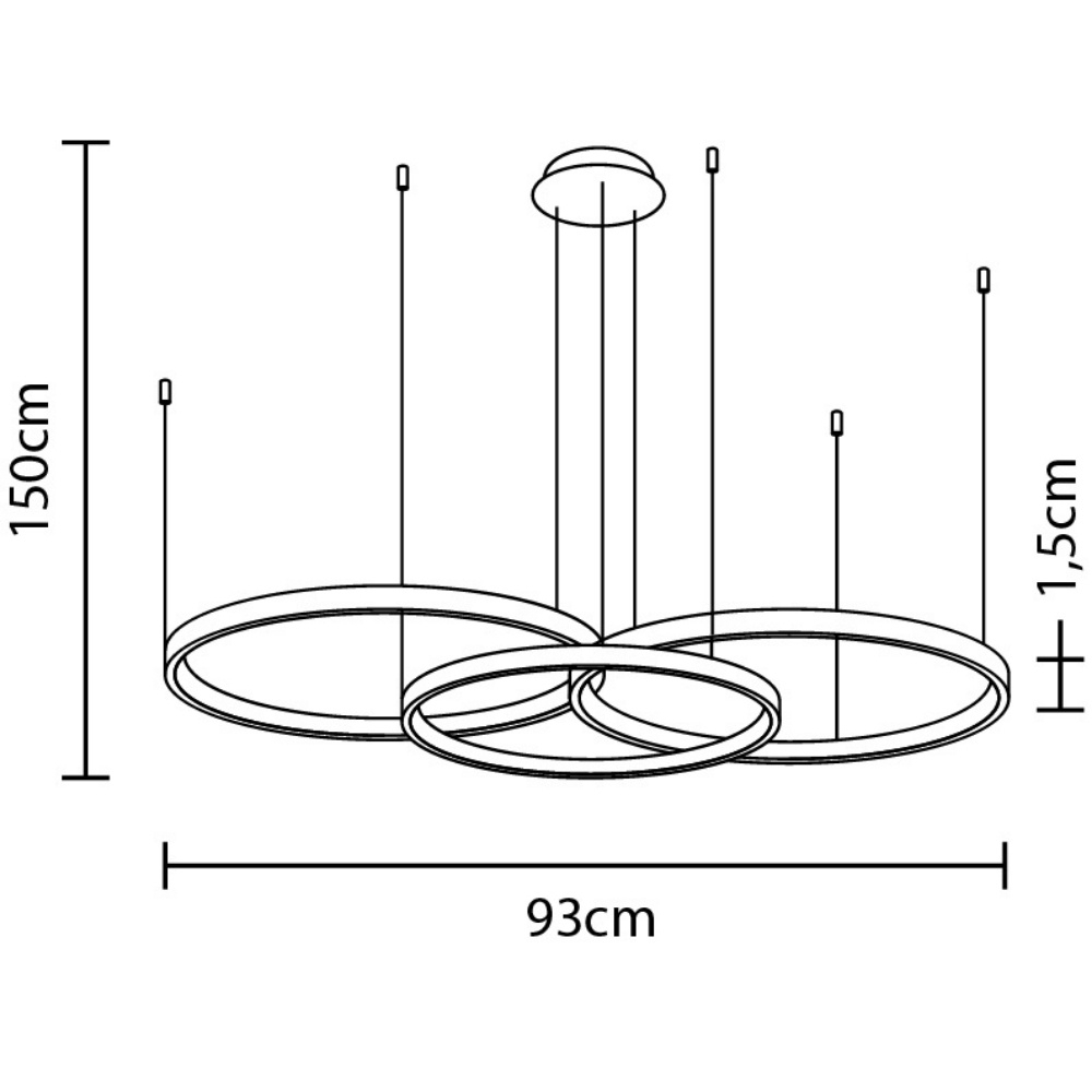 PENDENTE LED MILANO 48W LUZ AMARELA 3000K 5800LM DOURADO 3 ANEIS - HEVVY