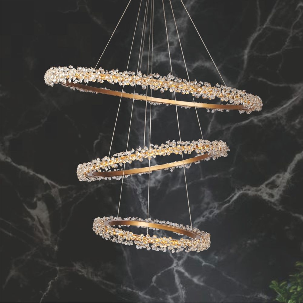 PENDENTE LED CRISTAL ANILLO 3 AROS 40X60X80 CM - LAMPLUZ