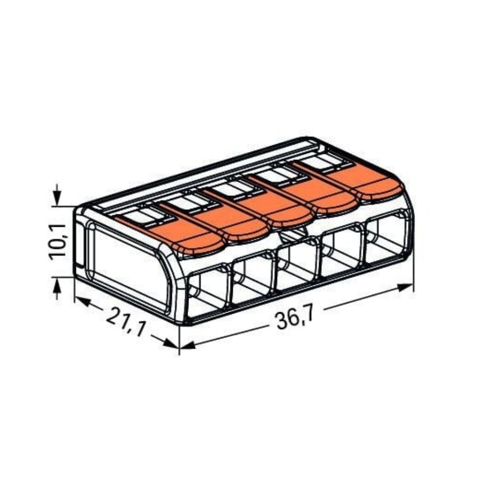CONECTOR 5 POLO 41A 450V ATE 6MM COM 15 PECAS - WAGO