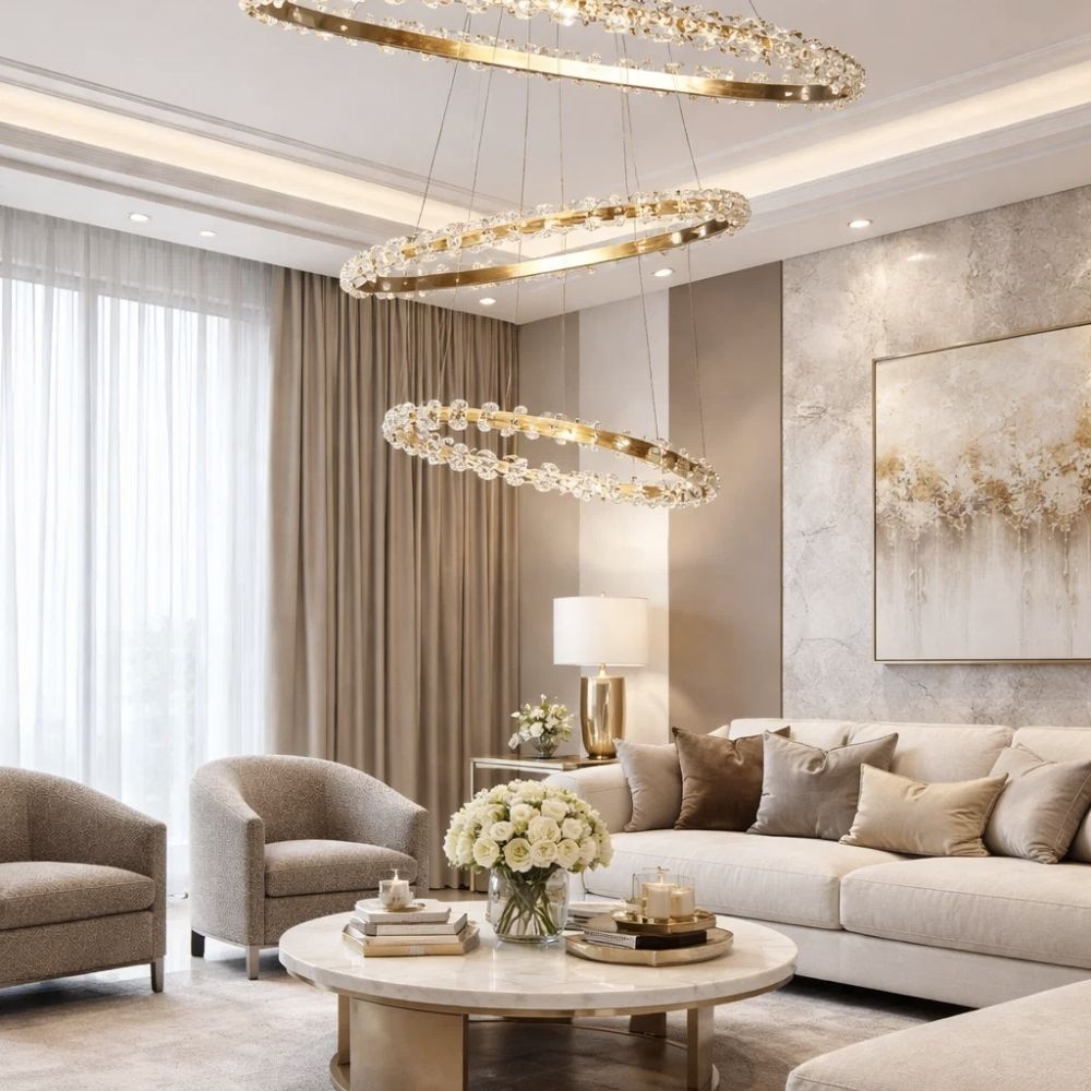 PENDENTE LED CRISTAL ANILLO 3 AROS 40X60X80 CM - LAMPLUZ