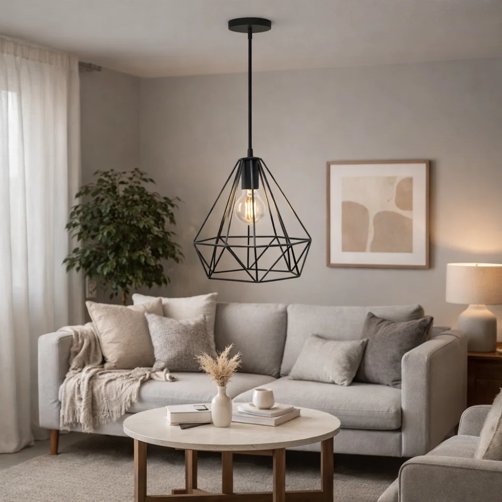 PENDENTE ARAMADO SOLO PARA 1 LAMPADA E27 BIVOLT PRETO 24 CM - KIN LIGHT