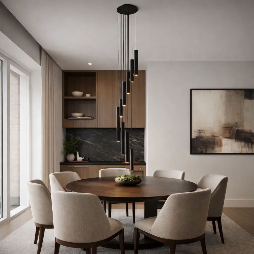 PENDENTE SIENA PARA 9 LAMPADA GU10 PRETO 80 CM - KIN LIGHT