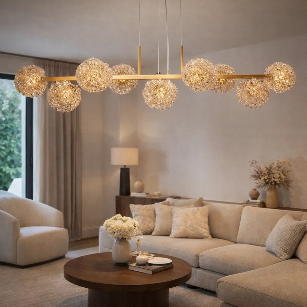 PENDENTE IRIS NOVE PARA 9 LAMPADA G9 CRISTAL 100X40X30 CM - LAMPLUZ