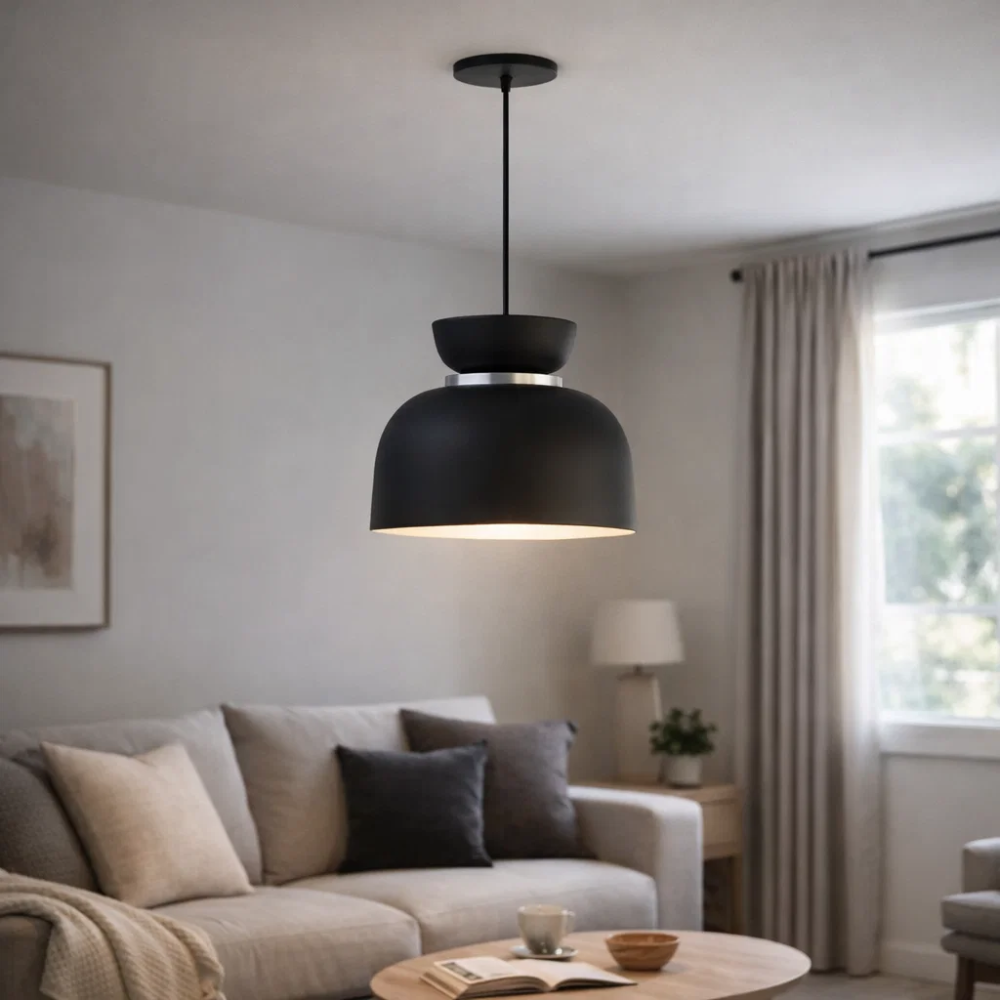 PENDENTE CARTAXO PARA 1 LAMPADA E27 PRETO ANEL LIXADO - TY ILUMINACAO