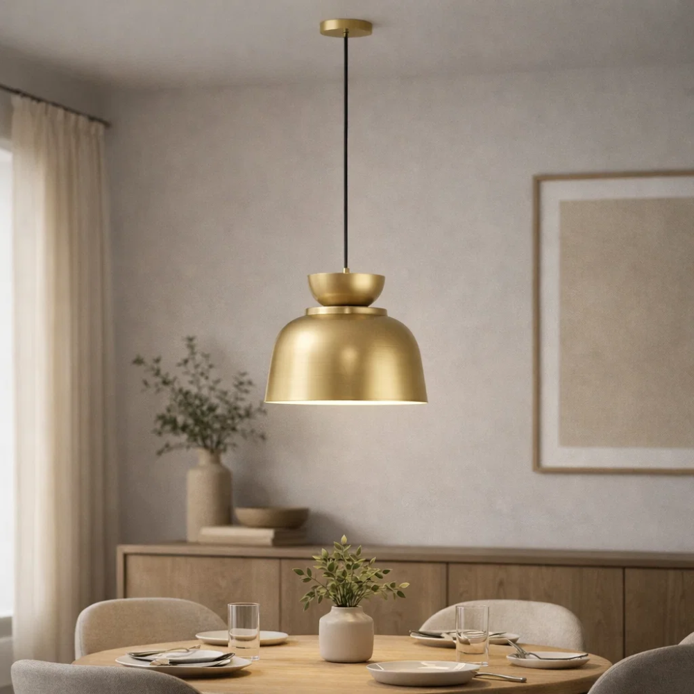 PENDENTE CARTAXO PARA 1 LAMPADA E27 CHAMPAGNE ANEL DOURADO - TY ILUMINACAO