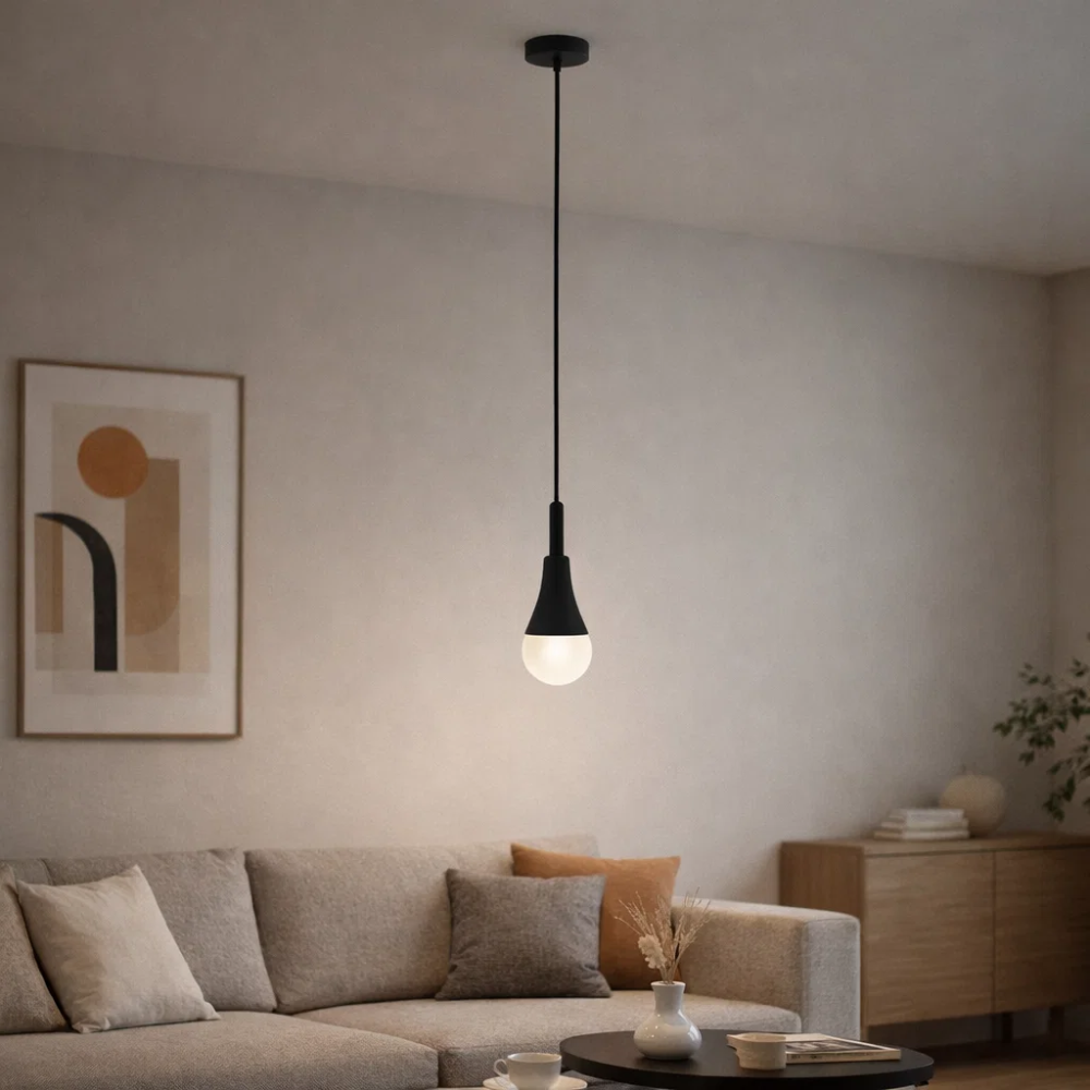 PENDENTE MINI BOLA PARA 1 LAMPADA G9 PLASTICO PRETO - TY ILUMINACAO