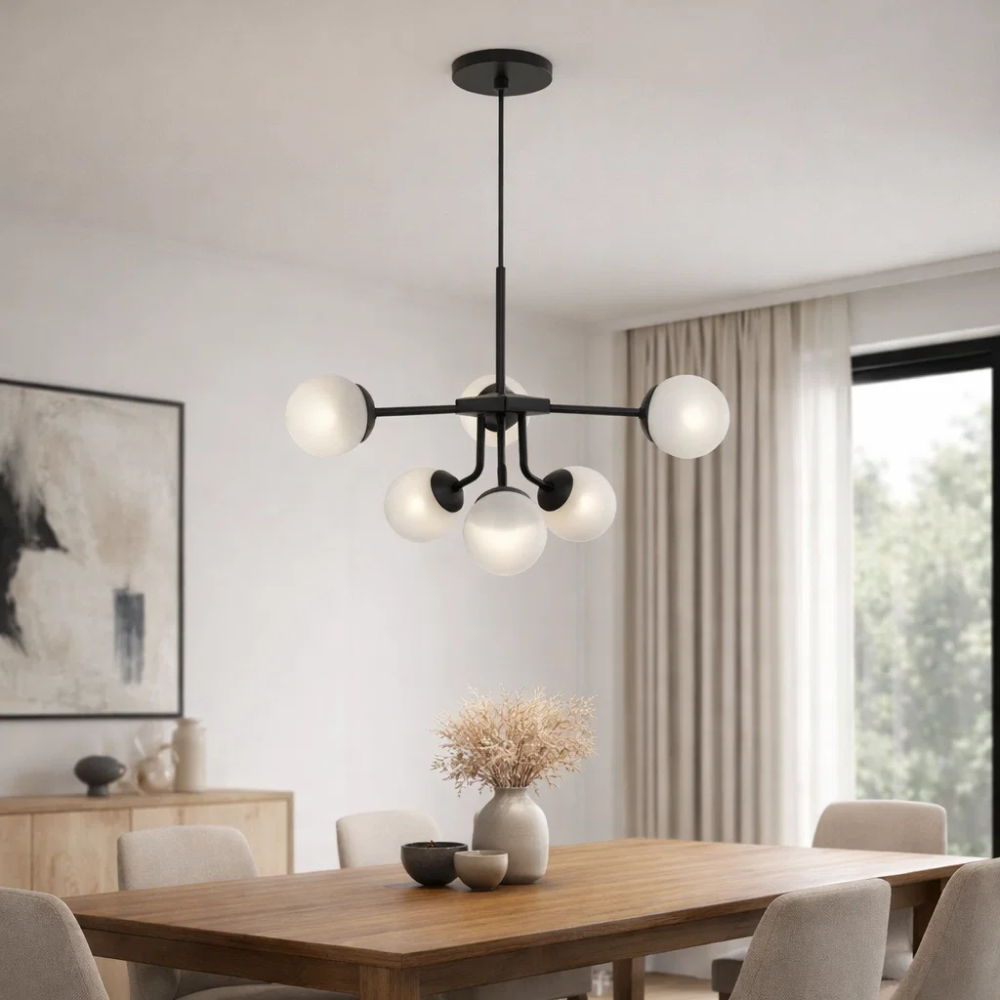 LUSTRE FLOWER PARA 6 LAMPADA G9 PRETO - TY ILUMINACAO