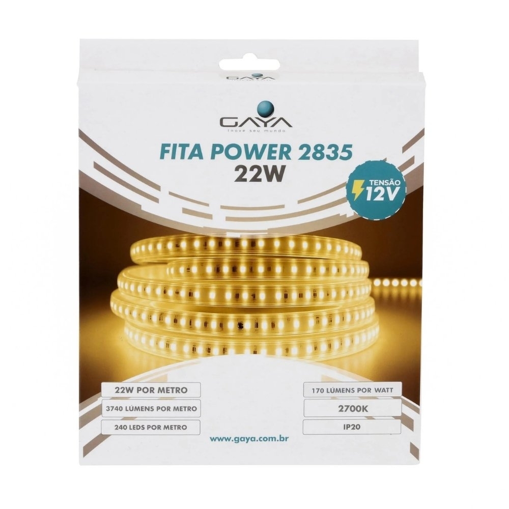 FITA LED POWER 22W 12V 2700K 3740LM IP20 COM 5 METROS - GAYA