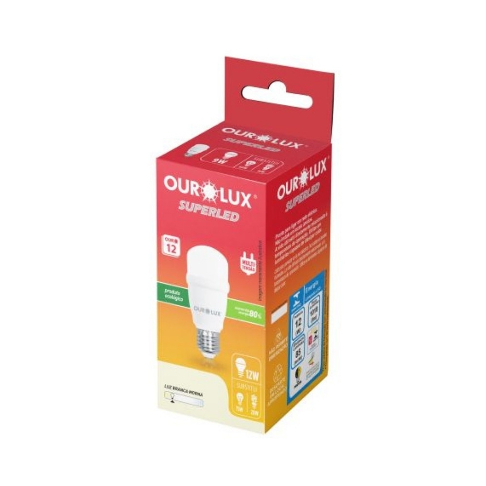 LAMPADA LED BULBO MINI E27 12W BIVOLT 6500K 1018LM IRC80 - OUROLUX