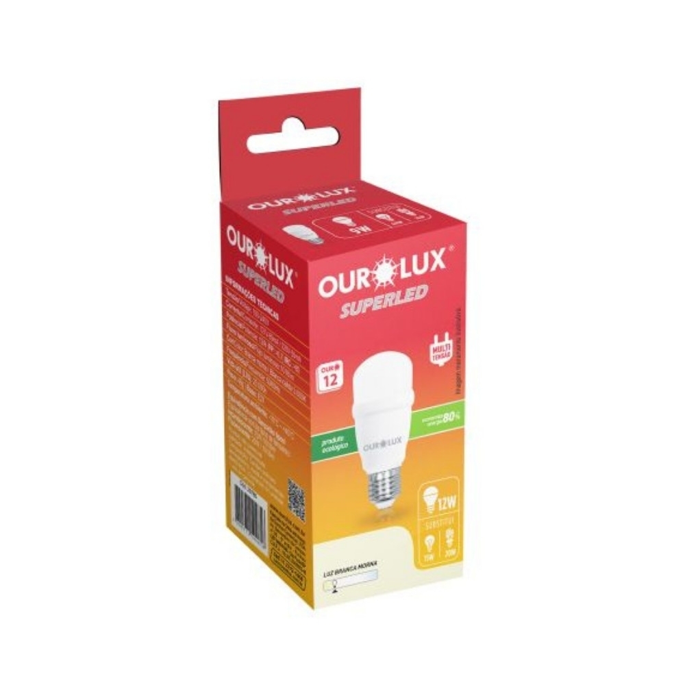 LAMPADA LED BULBO MINI E27 12W BIVOLT 6500K 1018LM IRC80 - OUROLUX