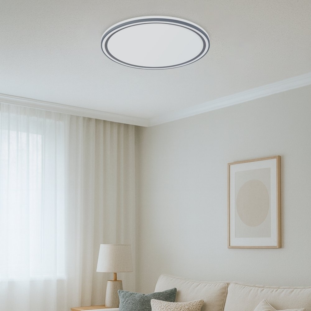 PLAFON LED GENOVA 37W 3000K/4000K/6000K CINZA 37CM REDONDO - HEVVY