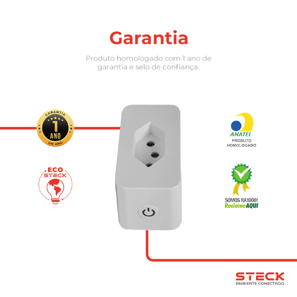 PLUG TOMADA 2 P+T 20A 250V BRANCO WI-FI AMBIENTE CONECTADO - STECK