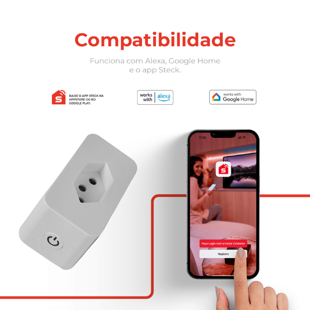 PLUG TOMADA 2 P+T 20A 250V BRANCO WI-FI AMBIENTE CONECTADO - STECK
