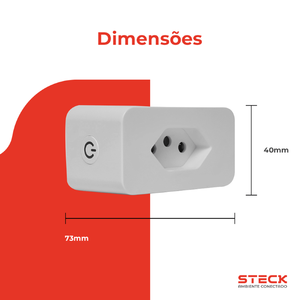 PLUG TOMADA 2 P+T 20A 250V BRANCO WI-FI AMBIENTE CONECTADO - STECK