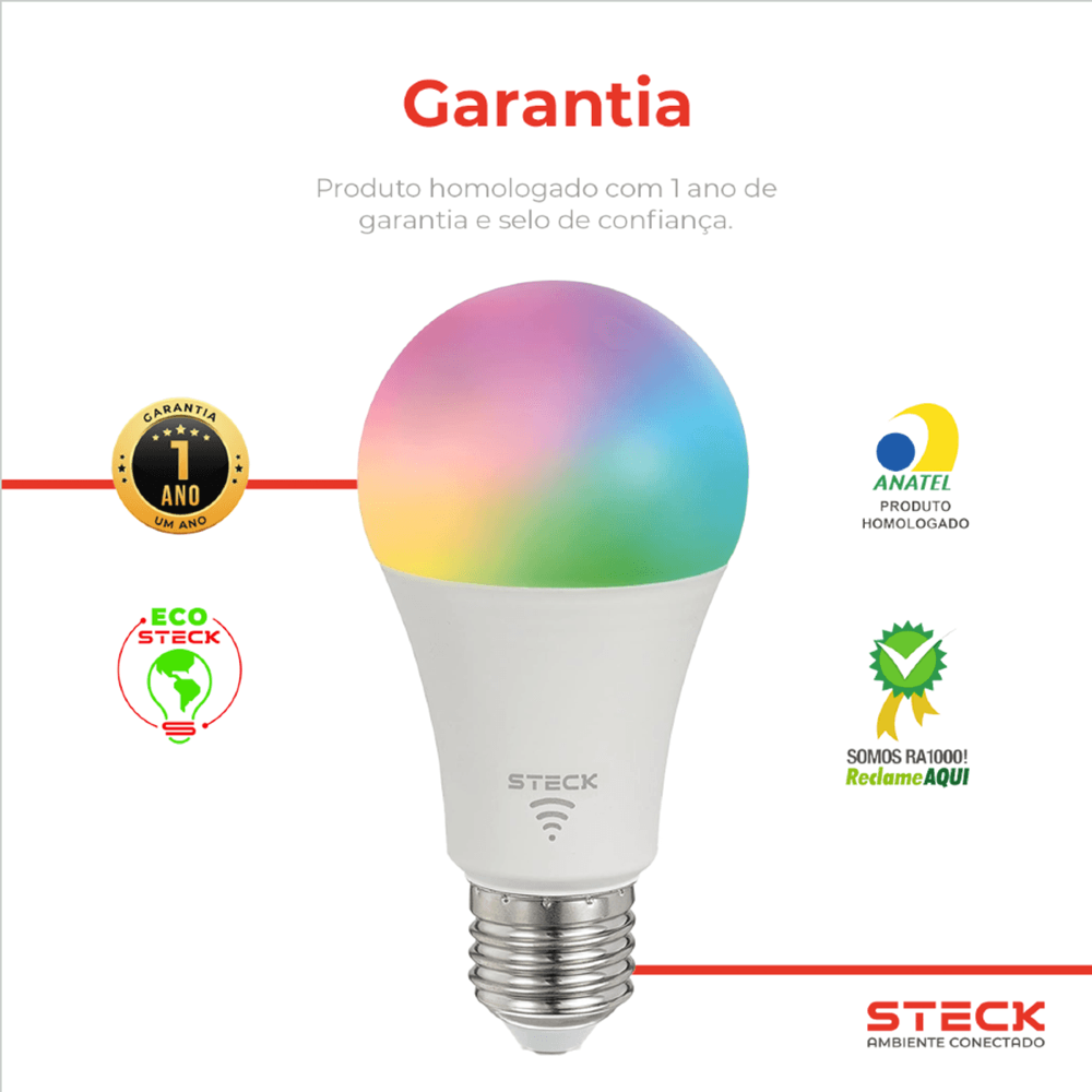 LAMPADA LED 12W RGB+ WI-FI BLE AMBIENTE CONECTADO - STECK