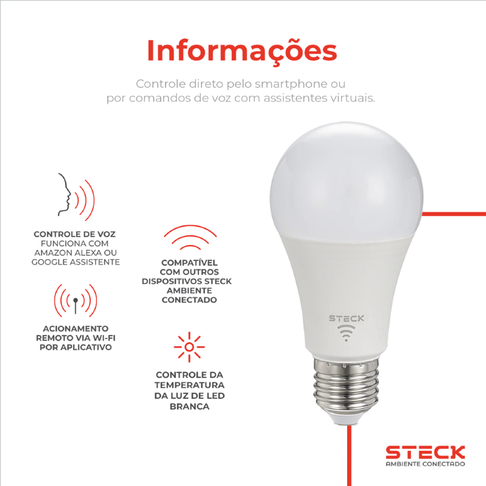 LAMPADA LED 12W RGB+ WI-FI BLE AMBIENTE CONECTADO - STECK