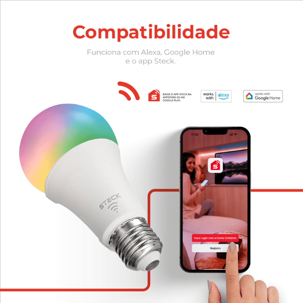 LAMPADA LED 12W RGB+ WI-FI BLE AMBIENTE CONECTADO - STECK