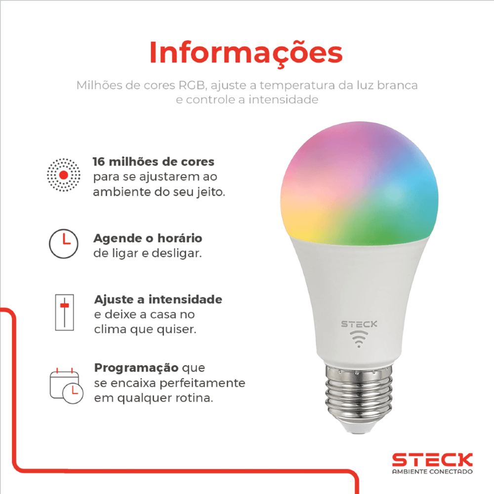 LAMPADA LED 12W RGB+ WI-FI BLE AMBIENTE CONECTADO - STECK