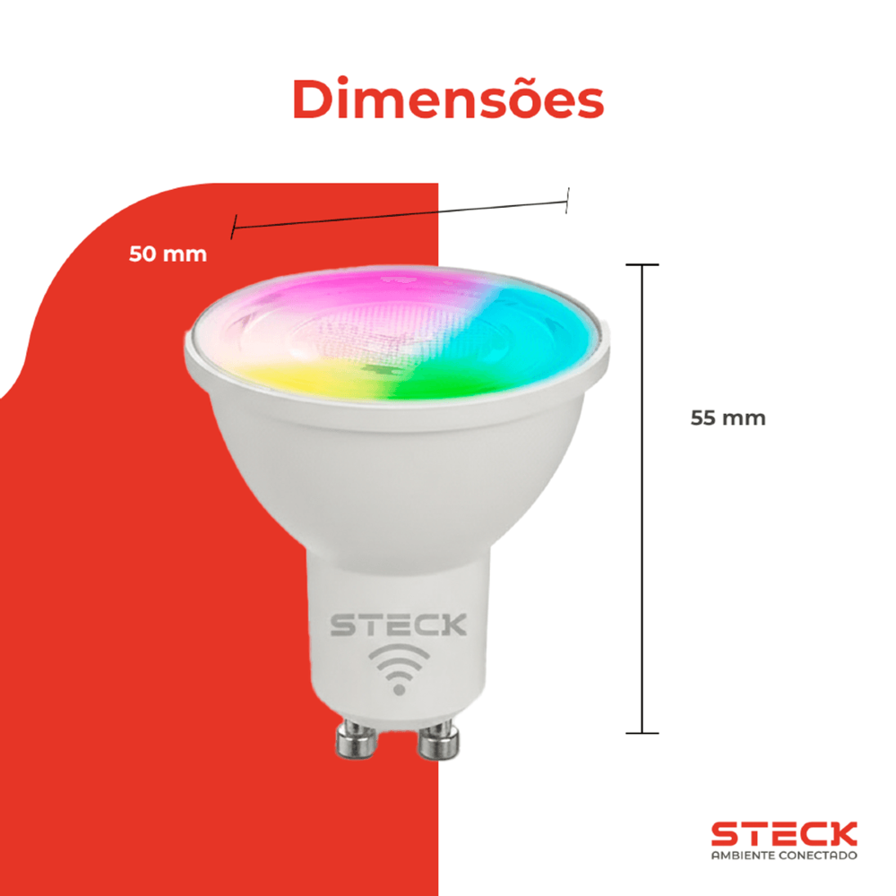 LAMPADA LED DICROICA GU10 4,8W RGB WI-FI CCT AMBIENTE CONECTADO - STECK